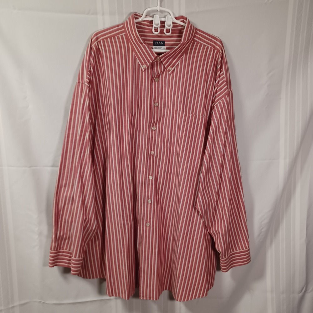 Izod Button Down Shirt Mens 4X Red Striped 80s 2 Ply Cotton Long Sleeve 36Z851